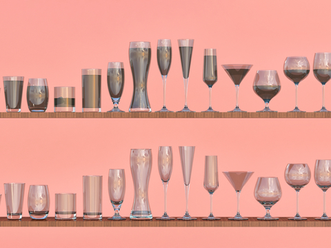  酒瓶 容器 酒杯 高脚杯su模型 