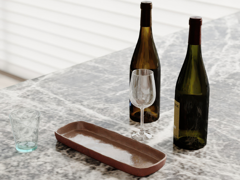  酒水 酒瓶 洋酒 酒杯su模型 