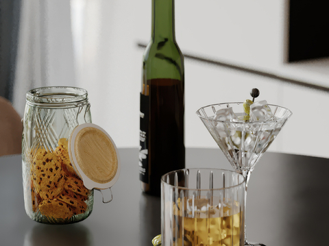  酒水 酒杯 洋酒 密封罐su模型 