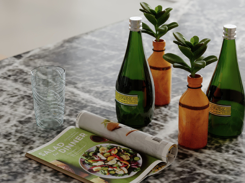  矿泉水 水瓶 水杯 菜谱su模型 