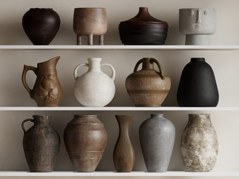  侘寂罐子 陶罐 陶瓷 器皿su模型 