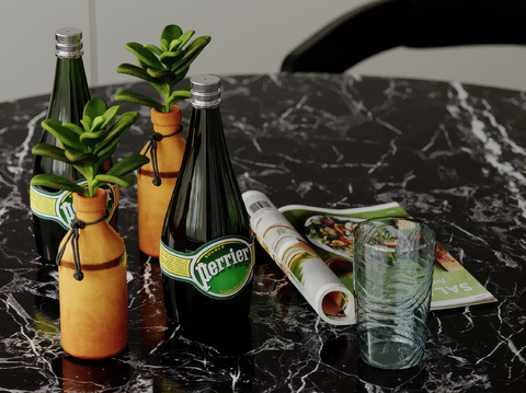  水瓶 巴黎水 饮用水 水杯su模型 