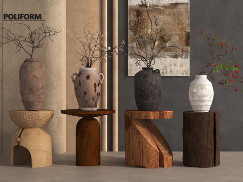  侘寂陶罐花瓶 陶罐摆件su模型 