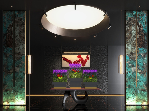  现代酒店大厅 花艺装置su模型 