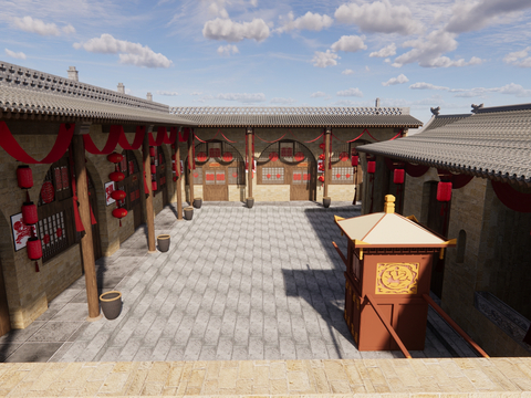  新中式古建 窑洞 院落景观su模型 