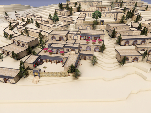  新中式古建 窑洞 院落景观su模型 