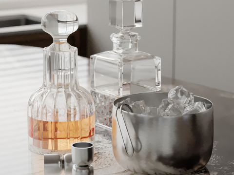  酒水 酒瓶 洋酒 冰块su模型 