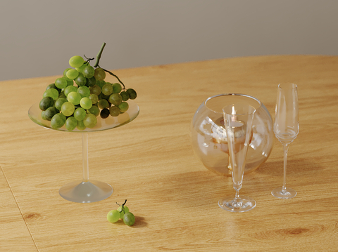  食物 水果 葡萄 果盘su模型 