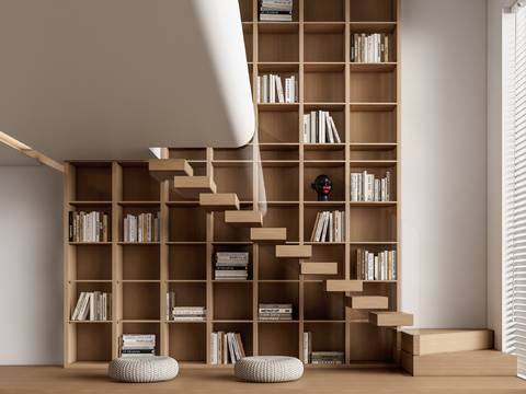 楼梯间书柜 装饰柜su模型