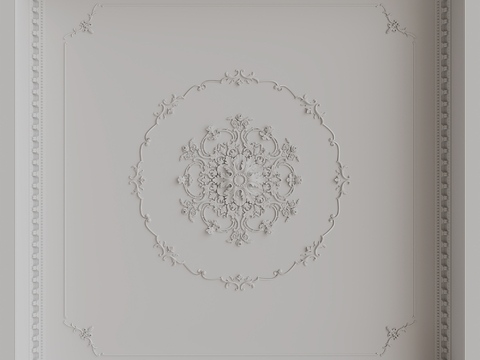  法式雕花灯盘线条su模型 