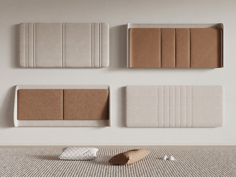  现代床头靠背 软包靠背su模型 