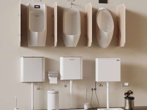  现代储水式蹲便器 小便斗su模型 