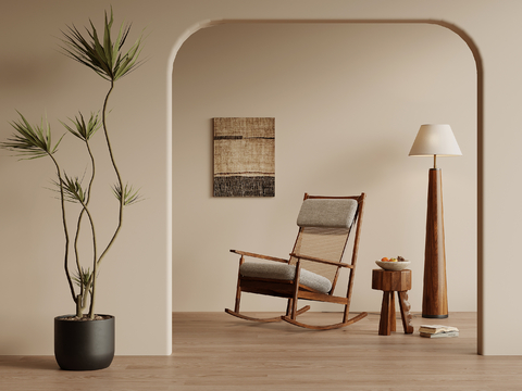  中古风躺椅 休闲躺椅 摇椅su模型 