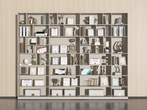  奖状 奖杯 荣誉证书 荣誉柜su模型 