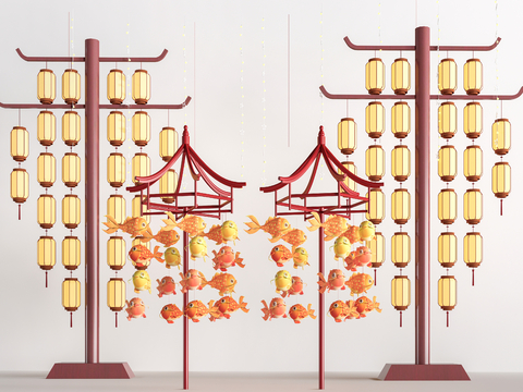  新中式装饰灯 节庆灯 灯笼 花灯su模型 