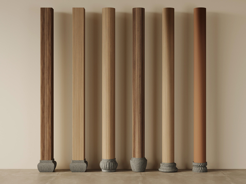  新中式柱子 圆柱 门庭柱 柱础石su模型 