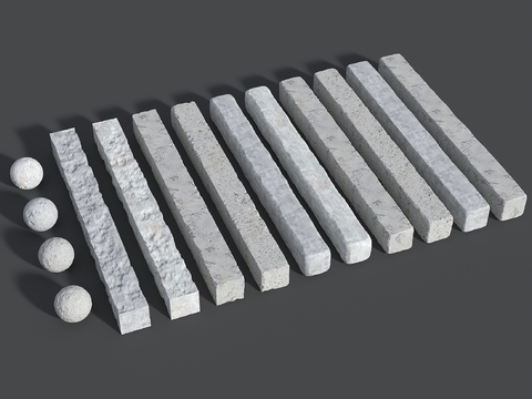  破损石柱 水泥柱 水泥圆柱su模型 