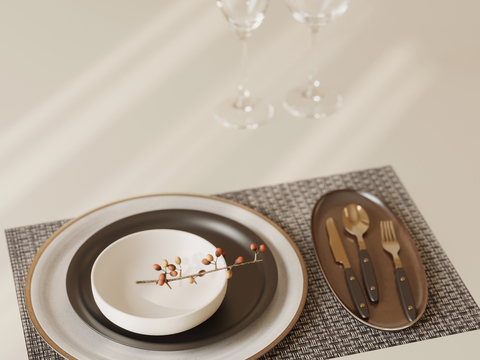  现代餐具 杯子su模型 