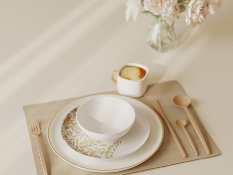  餐具 碗碟刀叉 花艺su模型 