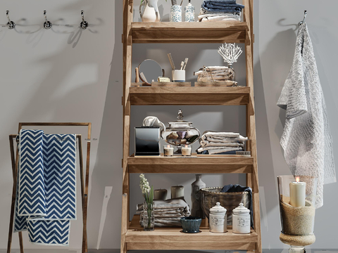  洗浴用品 毛巾 牙刷 浴巾 置物架su模型 