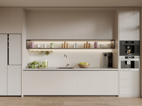  茶水间 直饮机 冰箱 咖啡机su模型 