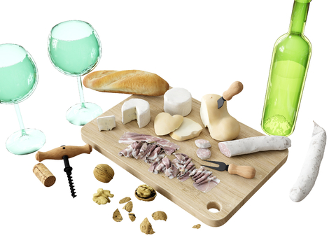  食物 奶酪 肉片 火腿 酒杯su模型 