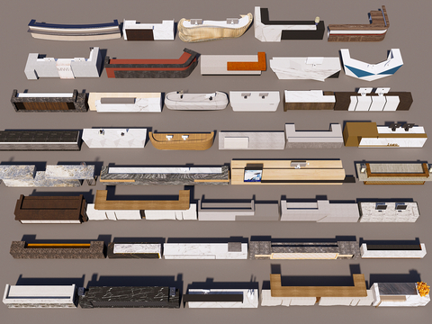  现代前台 接待台 服务台 收银台su模型 