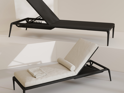  现代布艺泳池躺椅 户外椅su模型 