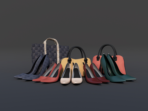  高跟鞋 女士包 手提包 挎包su模型 