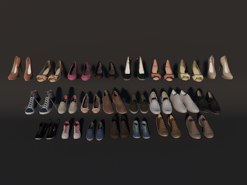  现代鞋子 皮鞋 运动鞋 高跟鞋su模型 