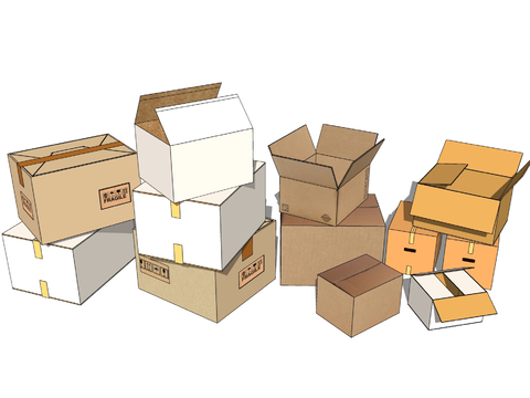  快递箱子 纸箱 纸盒su模型 