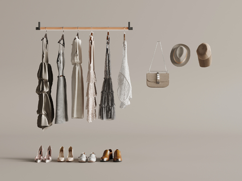  现代挂衣杆 衣服服饰 鞋帽箱包su模型 