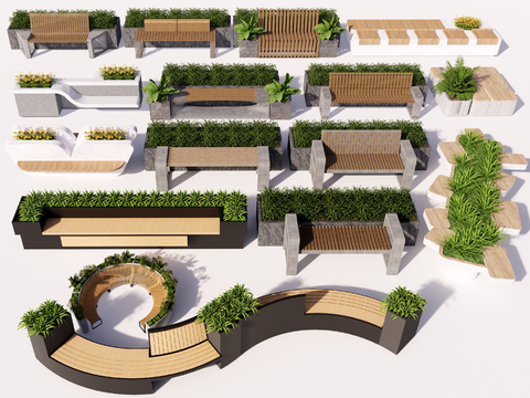  户外座凳 异形座凳su模型 