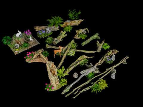  枯木 树干 树枝 木桩su模型 