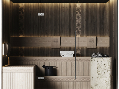  新中式桑拿房 汗蒸房su模型 