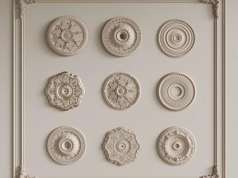  法式复古风雕花灯盘su模型 