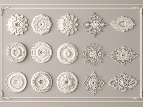  法式雕花 石膏雕花 灯盘su模型 