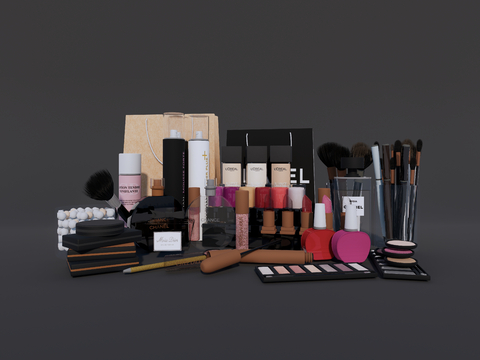  化妆品 化妆工具 口红 睫毛刷su模型 