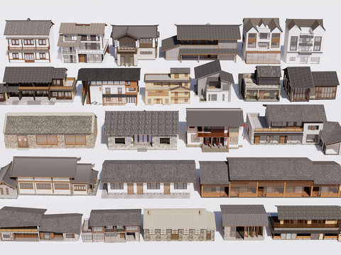  新中式乡村民宿su模型 