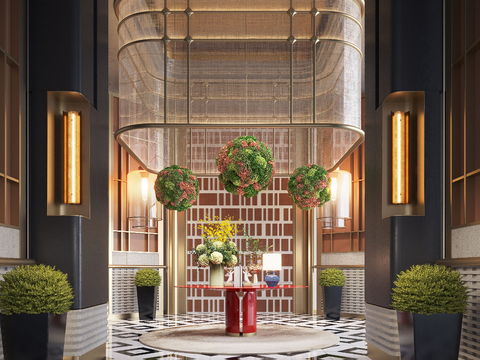  现代酒店大厅su模型 