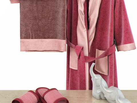  女士睡衣 睡袍 拖鞋su模型 