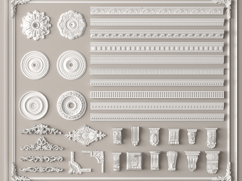  法式雕花 石膏线 角花 灯盘su模型 