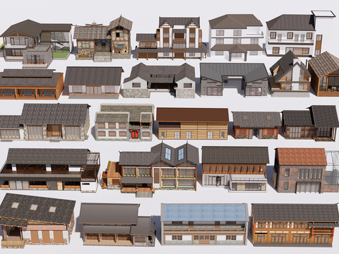  新中式乡村民宿 农村别墅 乡村民房su模型 