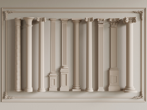  法式罗马柱 方柱 圆柱su模型 