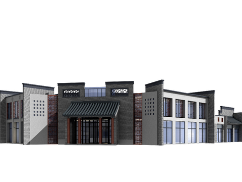  新中式商业街 步行街su模型 