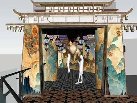  古建筑商业街su模型 