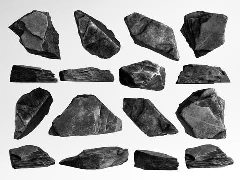 黑山石 庭院景石 黑色石头su模型