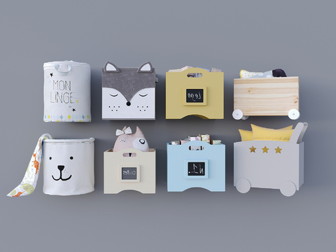  儿童玩具收纳箱 卡通收纳筐su模型 