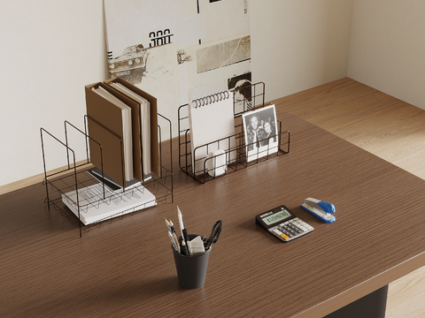  现代办公用品 书架书筐 笔筒 计算机su模型 