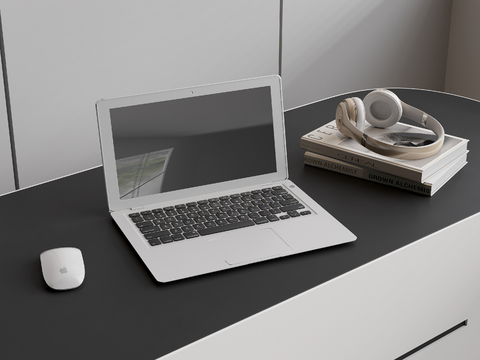  苹果笔记本电脑 无线鼠标 耳机 书籍su模型 